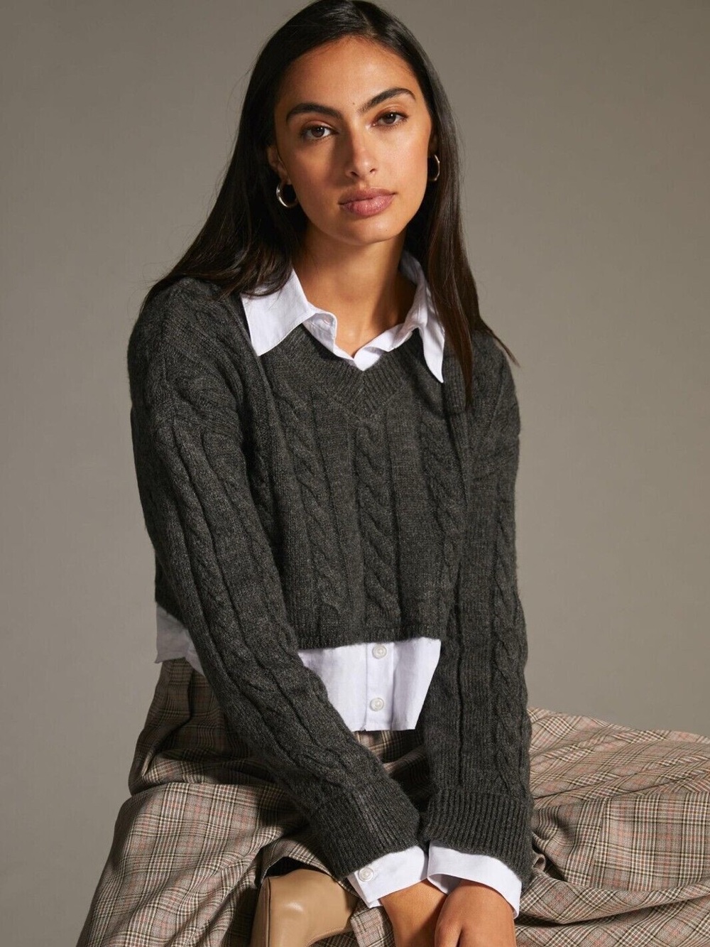 Anthropologie Pilcro Cropped Cable Knit Twofer Sweater